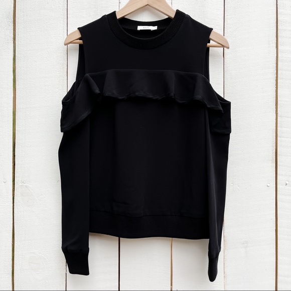 A.L.C. Lindsey Ruffle Cold Shoulder Top Black Women’s 0 - Picture 8 of 16